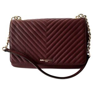 Karl Lagerfeld Paris Satchel Bordeaux Chevron Quilted Leather Crossbody Bag